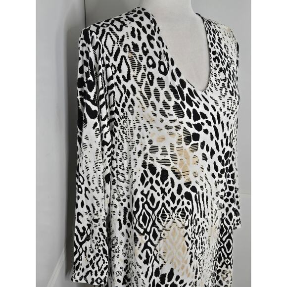 Chico's EUC Leopard elbow sleeve v-neck top 16 XL white black beige - Picture 16 of 17